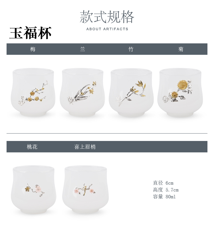 The ancient jade sheng up porcelain cup sample tea cup masters cup bowl of The big white porcelain glass colored glaze single cup silver cup and cup