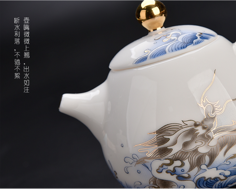 Old blue and white dragon sheng up household see colour porcelain kit kung fu tea set out to sea group make tea tureen tea pot