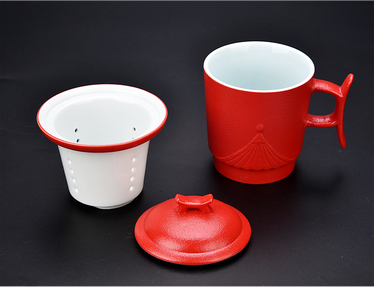 Ancient office cup sheng up porcelain keller with cover filter office cup tea cup zi lu bao tin lid caddy fixings
