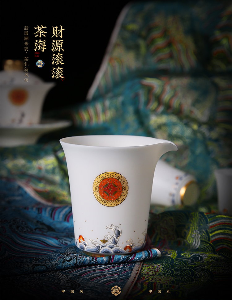 Ancient sheng high - end suet jade porcelain up dehua white porcelain tureen tea cup teapot household kung fu tea set gift