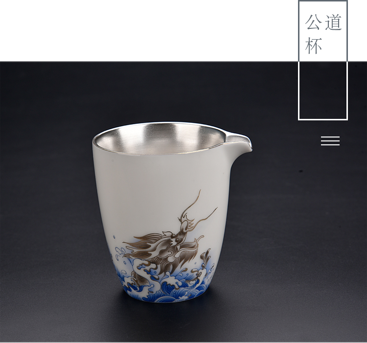 Ancient sheng sea coppering. As silver ceramic up of blue and white dragon suit kung fu tea set silver home tea tureen tea pot