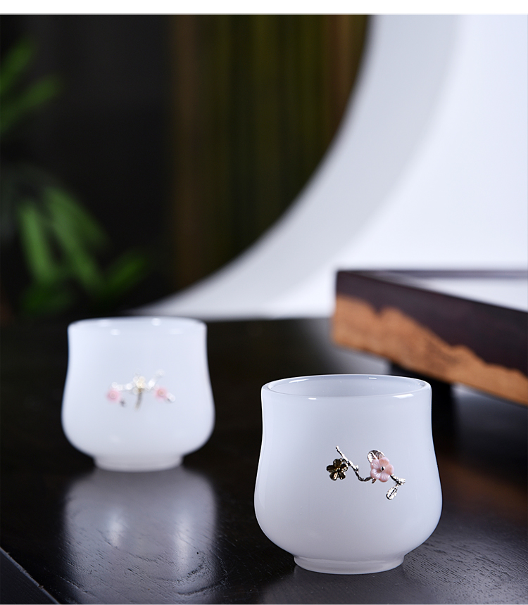 Ancient tea sheng up porcelain jade jade ore, white porcelain of the jade inlaid with silver meilan CPU master cup sample tea cup single cup gift