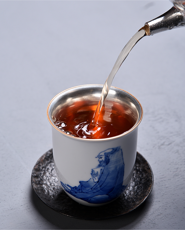 The ancient new landscape tong qu sheng up ceramic tasted silver silver gilding hand - made jade porcelain individual sample tea cup masters cup by hand