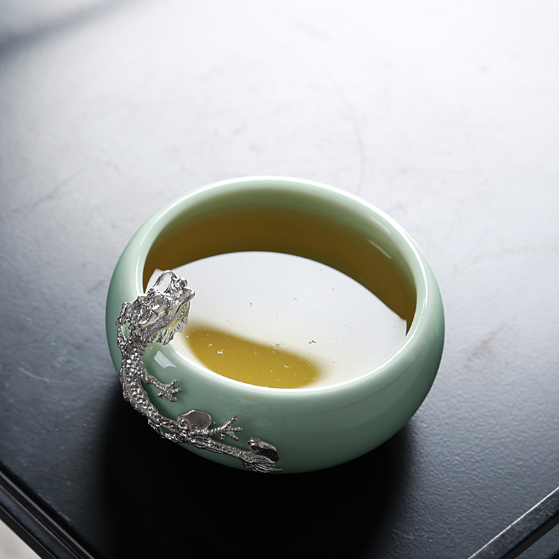 The ancient bowl new up celadon tea tea set, ceramic Mosaic silver, silver dragon sample tea cup tea cup personal master CPU