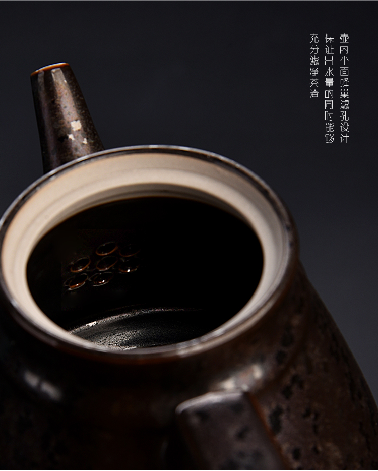 A pot of ancient sheng up new squama temmoku ceramics four cups of inlay silver variable work travel tea set