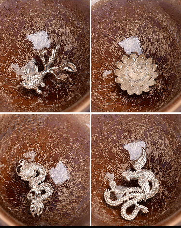 Ancient sheng up with the new four seasons built one master single CPU whitebait tea sample tea cup, ceramic temmoku cup silver cup