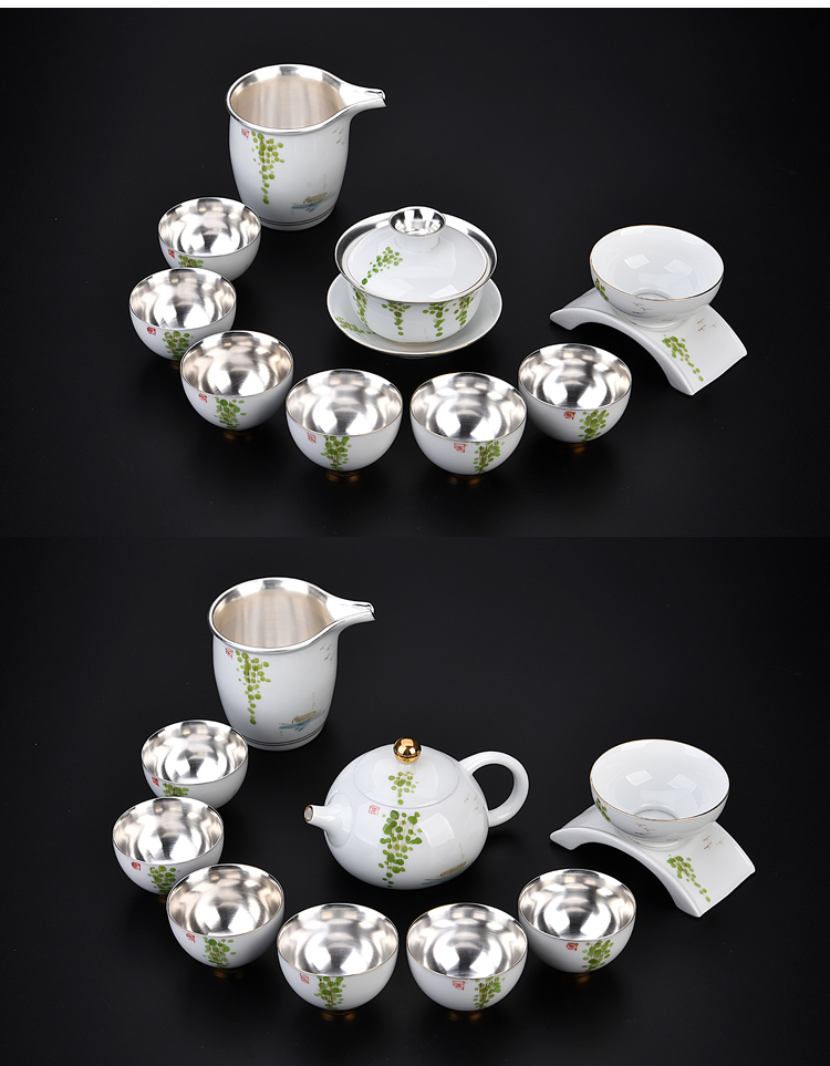 The ancient sheng jade blue and white safflower ceramic up new hand - made porcelain coppering. As silver suit household fair sample tea cup tea cup