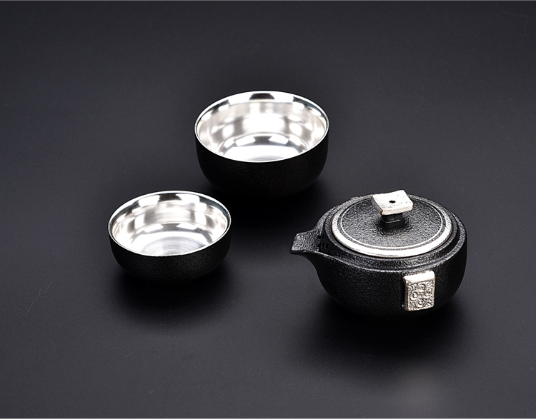 Ancient sheng up 2 new xiangyun pure silver mine loader ceramic crack cup a pot of two cup travel kit home portable package