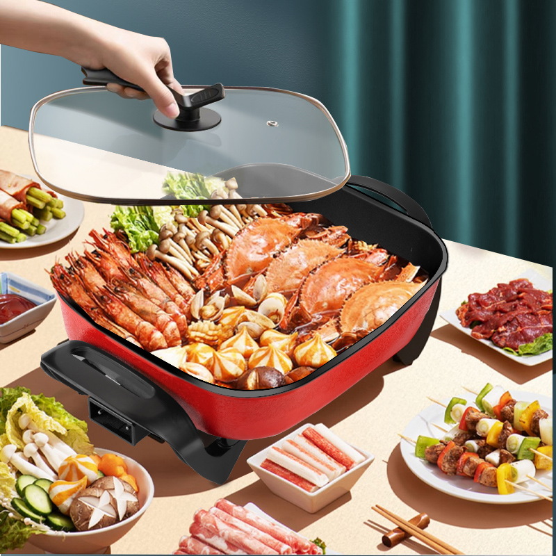 Medical stone multifunctional integrated pot 8L electric hot pot electric frying pan hotpot pot for home 10 people non-stick electric pan