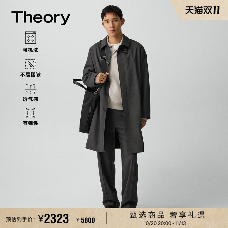 Theory Men's Wool Blend Mid-Length Lapel Trench Coat Q0171410 Theory Men's Wool Blend Mid-Length Lapel Trench Coat Q0171410