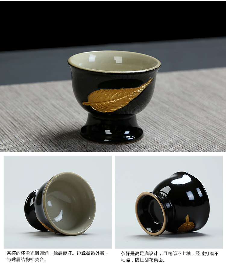 Black glaze blue and white porcelain teapot tea cups for ceramic kung fu tea set only three cups of tea to use hand grasp the teapot