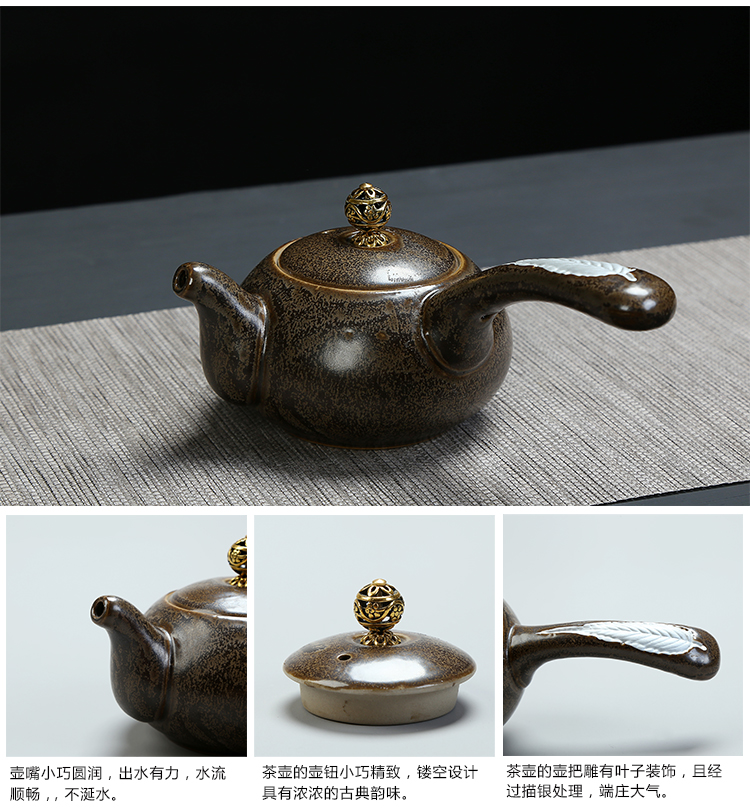 Black glaze blue and white porcelain teapot tea cups for ceramic kung fu tea set only three cups of tea to use hand grasp the teapot