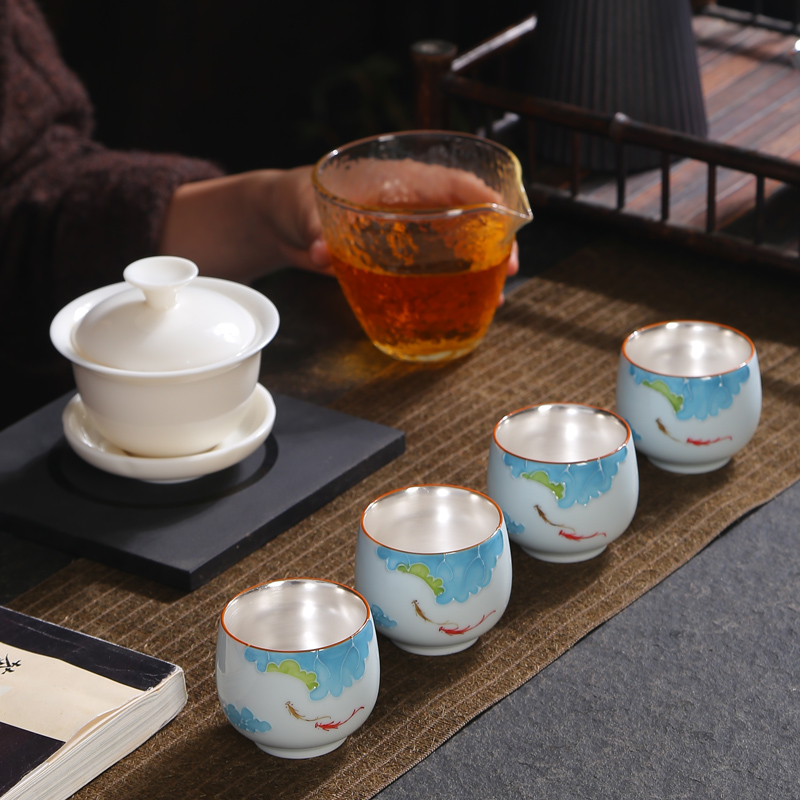 Hand made blue and white porcelain teacup suit kung fu tea set household ceramics single cup sample tea cup small bowl master cup suits for