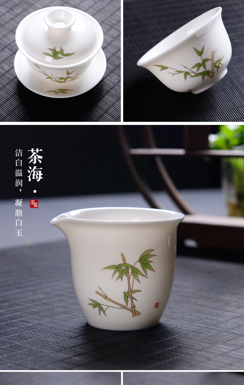 Contracted household of blue and white porcelain tea set suit suet jade white porcelain craft see colour porcelain of a complete set of kung fu tea cups