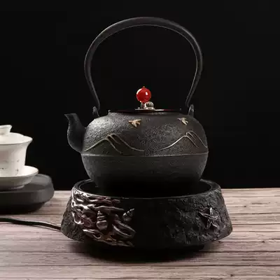Yishhe iron pot set pure handmade gilded old rock mud black crystal furnace household boiling water bubble teapot cooking tea stove utensils