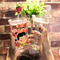 Net red water cup burst straw integrated glass Girl With New Tide ins Wind cute home girl heart