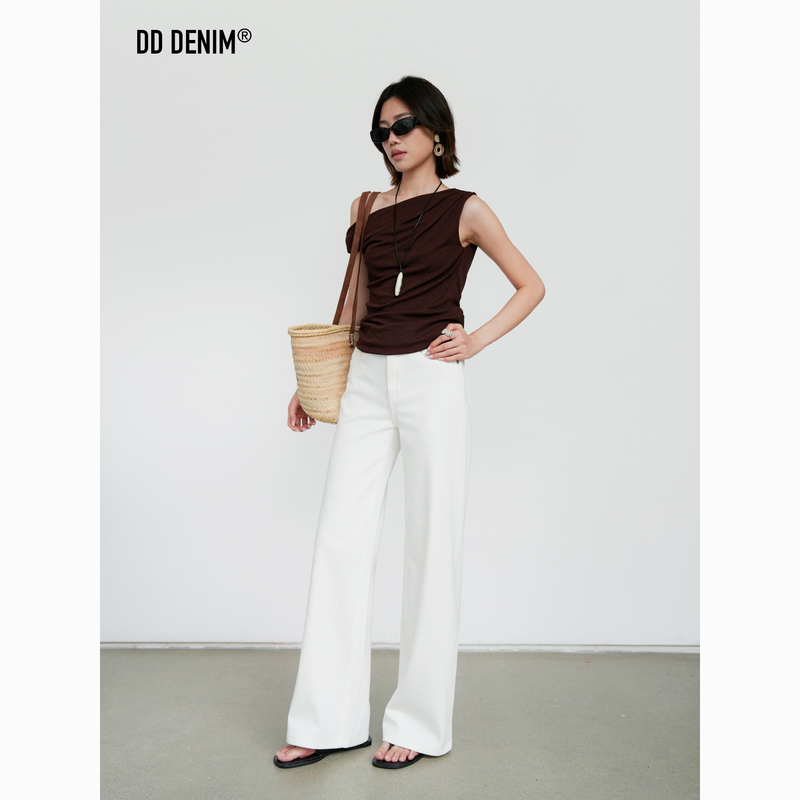 Dd'Born with Straight Legs' 2026 Summer White Pants Paper-Like Four-Way Stretch Wide-Leg Straight Thin Jeans for Women