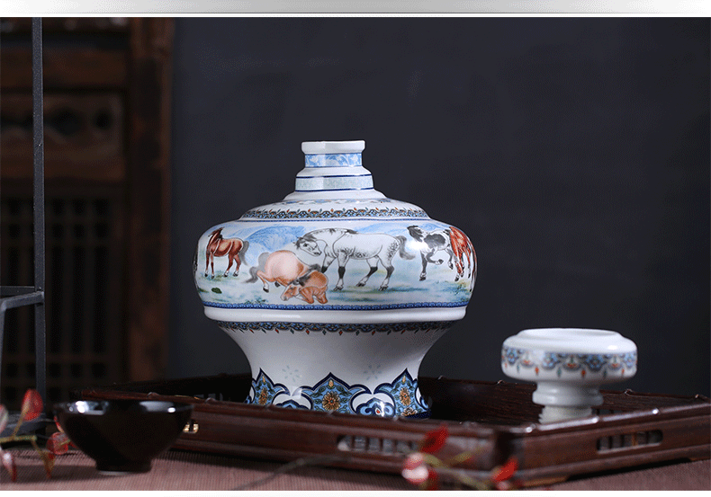 Jingdezhen ceramic bottle 5 jins of eight jun figure household bottle 5 jins of empty jars bottle seal hip flask