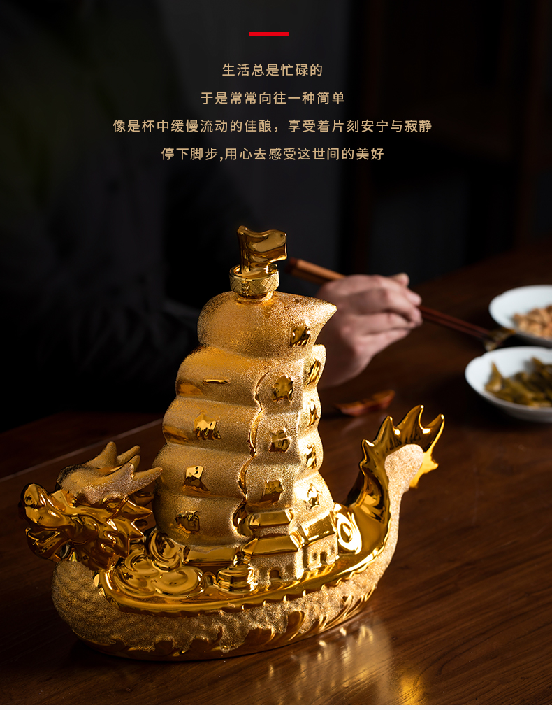 New Chinese style 4 jins 5 jins of placer gold ceramic grinding technological bottle furnishing articles sealed empty wine bottle of jingdezhen porcelain