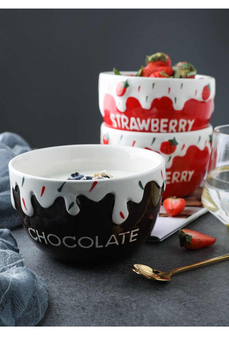Selley, lovely ceramic strawberry household fruit salad bowl of oatmeal for breakfast bowl noodles bowl bowl eat a single