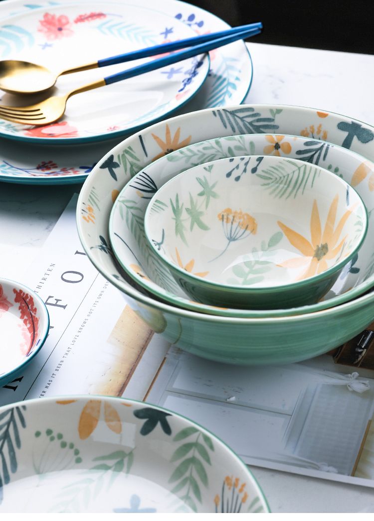 Selley creative green plant crockery bowl food disk bowl dish household delicate dishes eat soup suits for the dishes