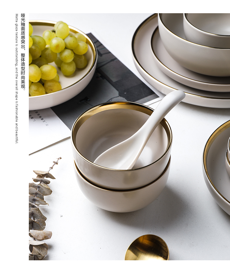 Selley web celebrity ins light wind European - style key-2 luxury frosted glass ceramic tableware suit dishes soup can eat bread and butter plate