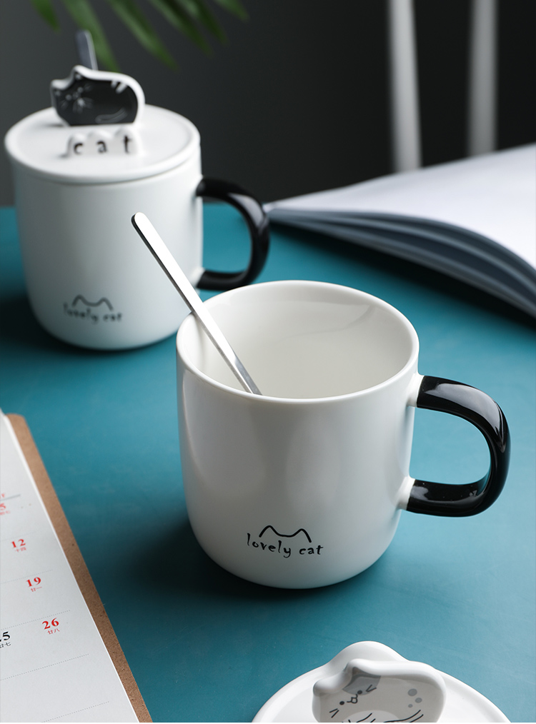 Selley cat mobile rack mark cup with cover the spoon, creative move trend and lovely cartoon household ceramic cup