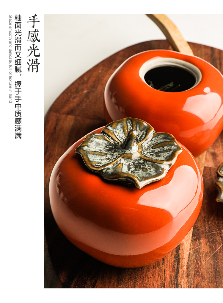 Selley creative portable mini travel persimmon ceramic POTS of small black tea, green tea pu - erh tea caddy fixings sealed jar