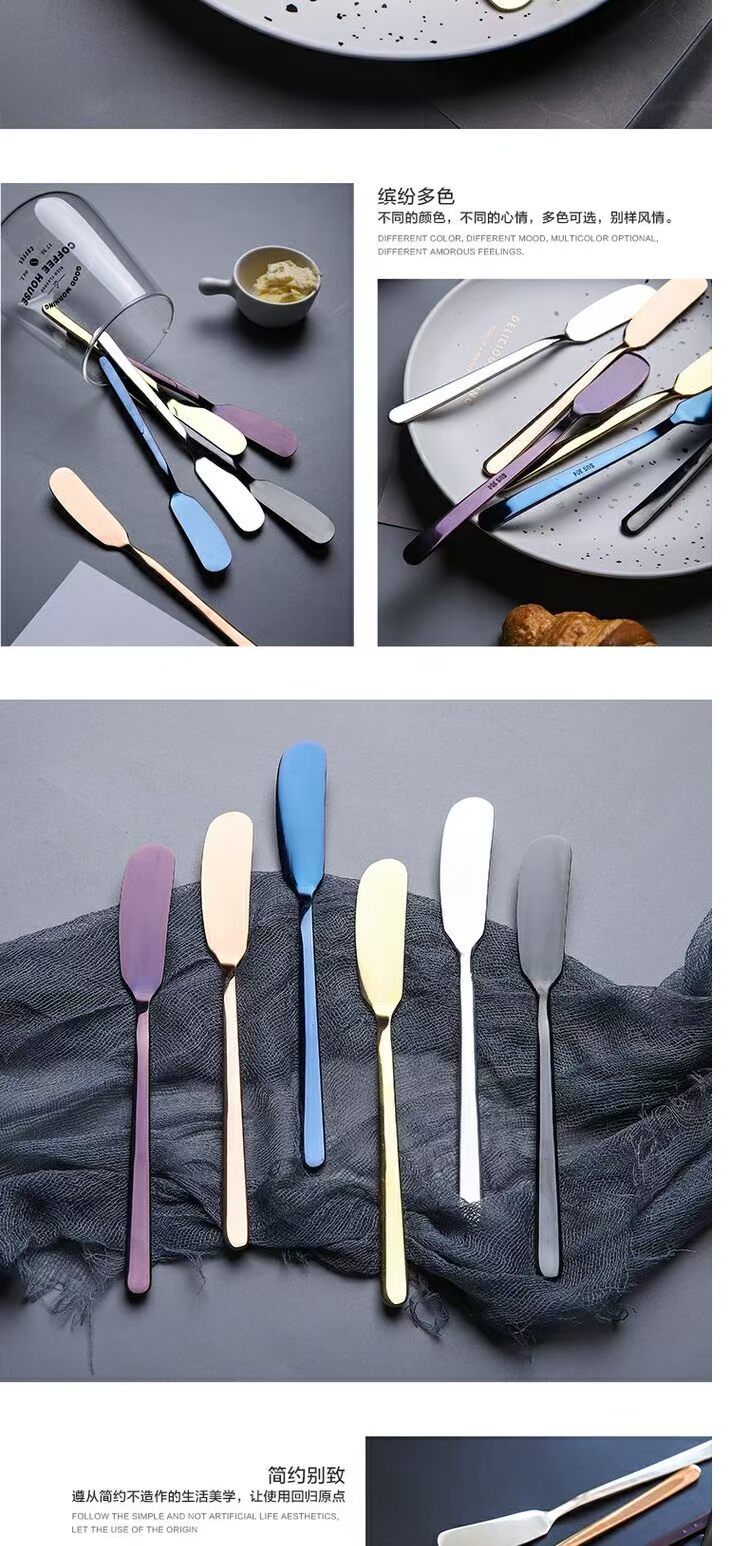 Sheri đầy màu sắc 304 thép không gỉ dao bơ bơ spatula mứt dao kem dao dao phô mai phương tây bộ đồ ăn - Đồ ăn tối bộ bát đĩa đẹp