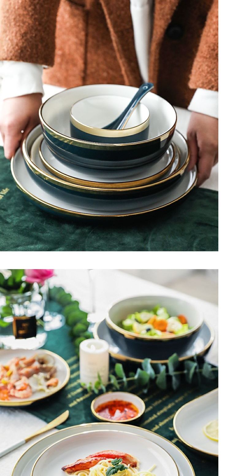 舍 Yending Bộ đồ ăn gốm sứ gia đình Phnom Penh của Châu Âu đặt món nước sốt bát cơm bát mì bít tết - Đồ ăn tối khay đựng thức ăn