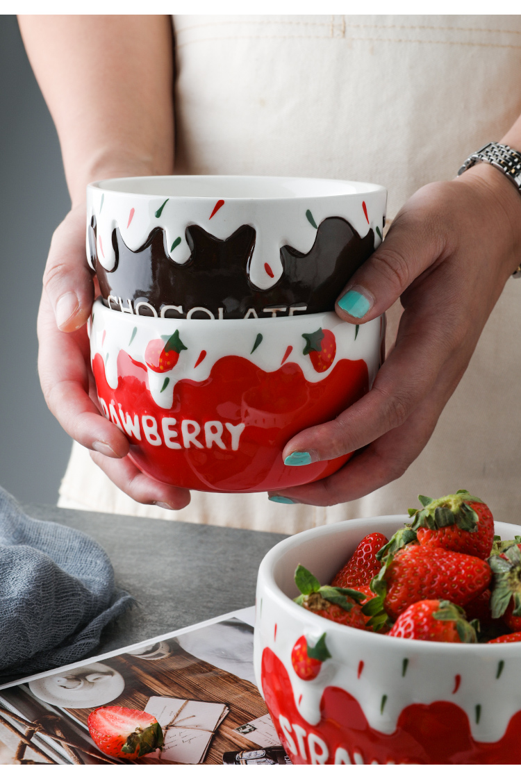 Selley, lovely ceramic strawberry household fruit salad bowl of oatmeal for breakfast bowl noodles bowl bowl eat a single