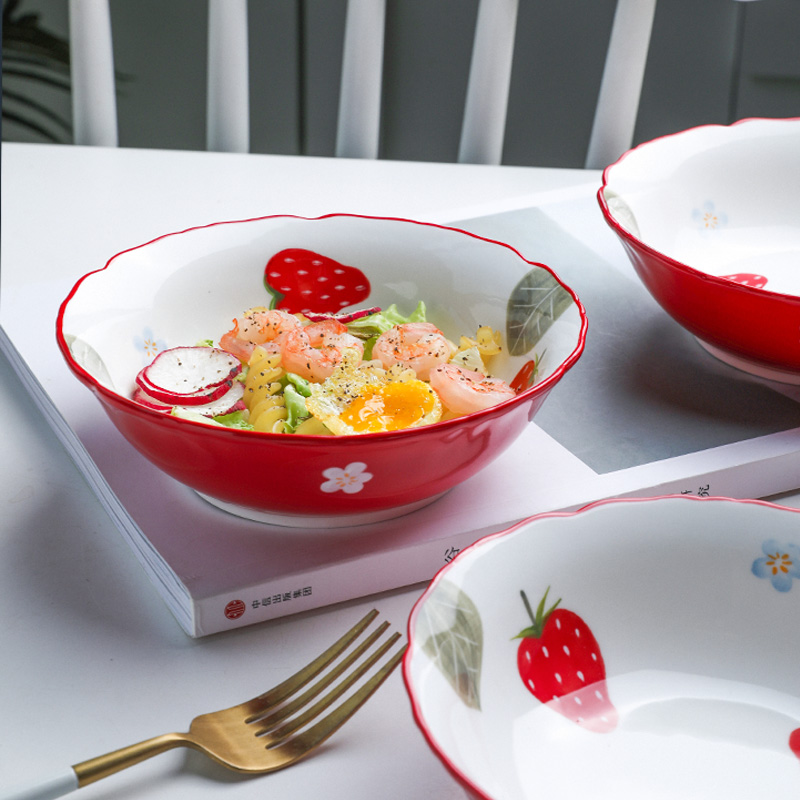 Selley, lovely strawberry ceramic bowl 6.5 "fruit salad bowl dessert bowl bowl bowl lace home for breakfast