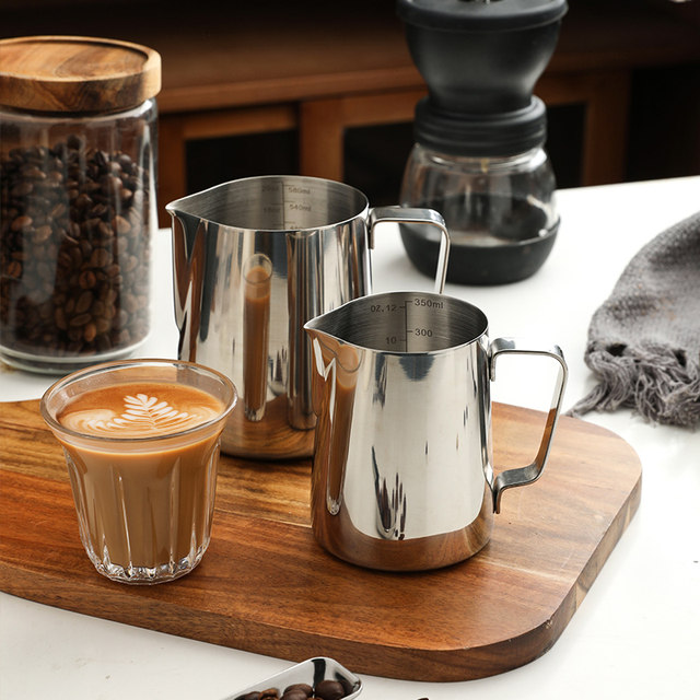 Sheli 304 stainless steel pointed mouth latte art cup with scale coffee latte art cylinder fancy milk foam cup ຫມໍ້ກາເຟ