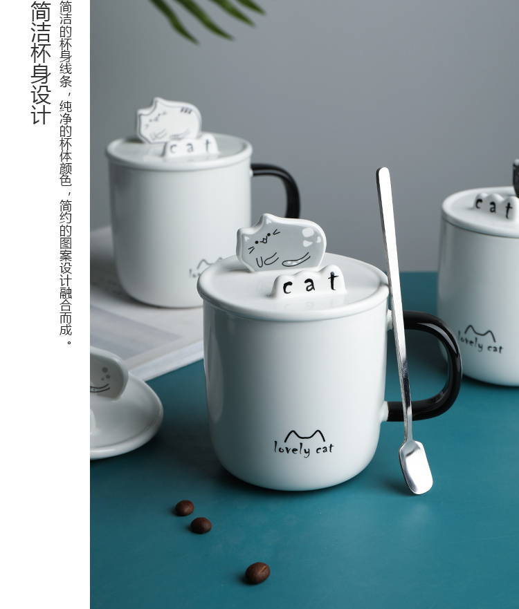 Selley cat mobile rack mark cup with cover the spoon, creative move trend and lovely cartoon household ceramic cup