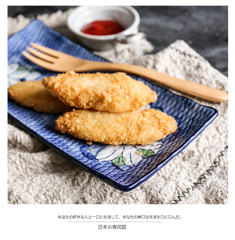 Shed in Japanese and wind hand - made under glaze color porcelain dish rectangular plate of dumplings of sushi plate, fish plate