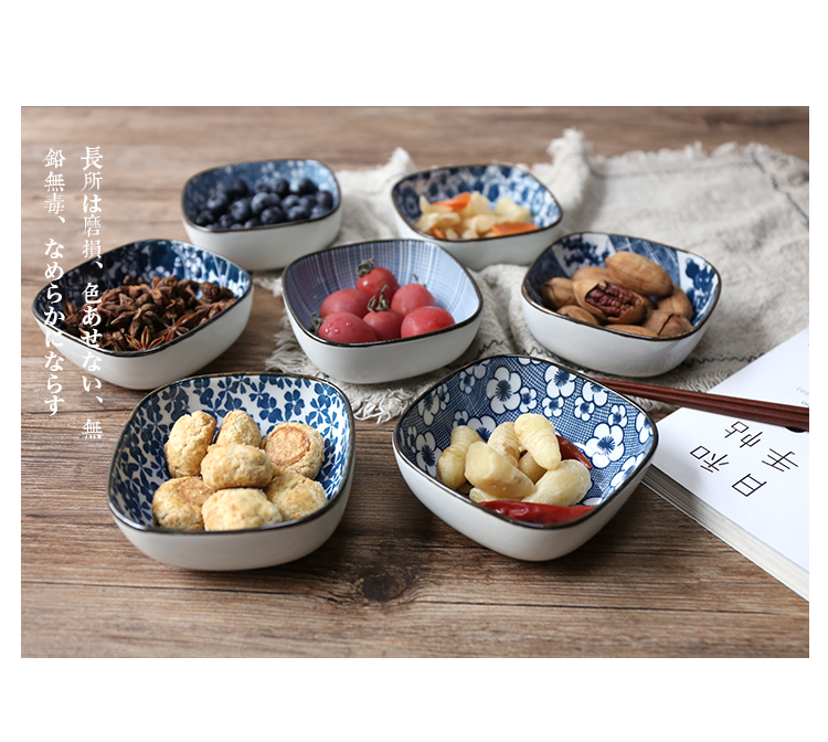 Selley Japanese blue and white porcelain tableware printed square bowl of cold sauce dish of rice bowls salad bowl dish plate