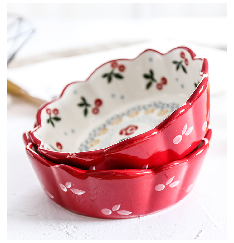 Selley cherry hand - made ceramic bowls bowl of fruit salad bowl dessert snacks baby bowl of sauce dish side dish bowl