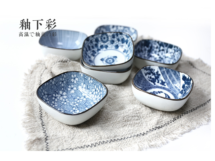 Selley Japanese blue and white porcelain tableware printed square bowl of cold sauce dish of rice bowls salad bowl dish plate