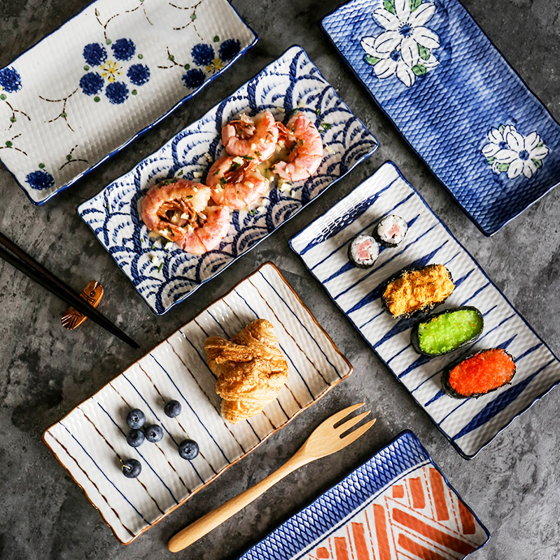 Shed in Japanese and wind hand - made under glaze color porcelain dish rectangular plate of dumplings of sushi plate, fish plate