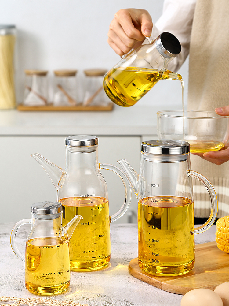 Oil spill-proof pot Glass oil tank Large capacity kitchen household with scale oil vinegar tank Soy sauce seasoning bottle Small pour oil bottle
