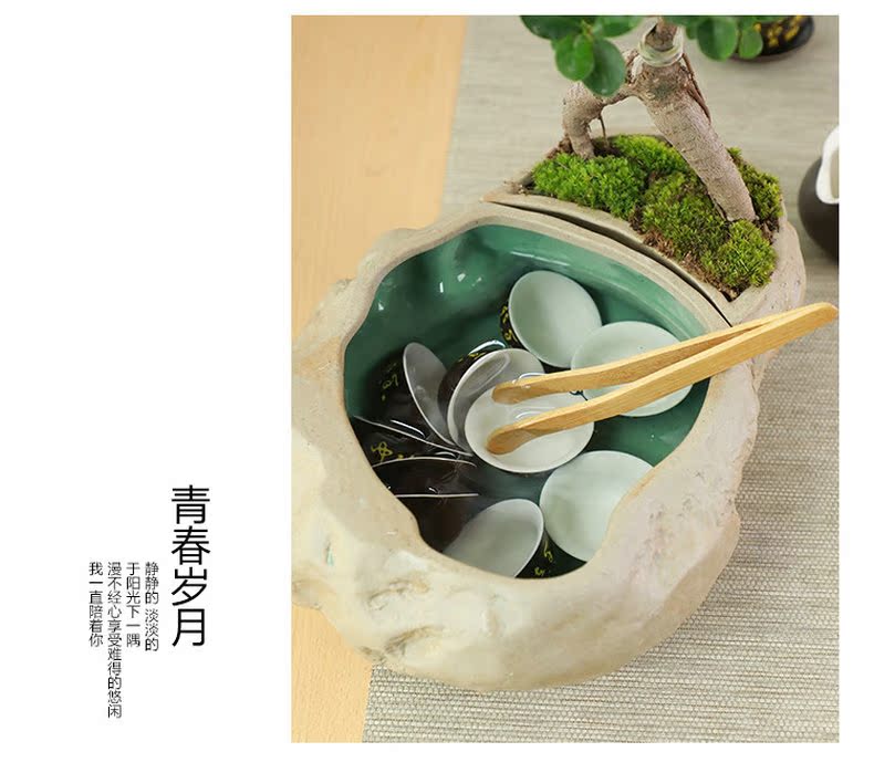 Restoring ancient ways of household coarse ceramic tea wash bowl imitation stone basin kung fu tea tea cups accessories asparagus potted plant