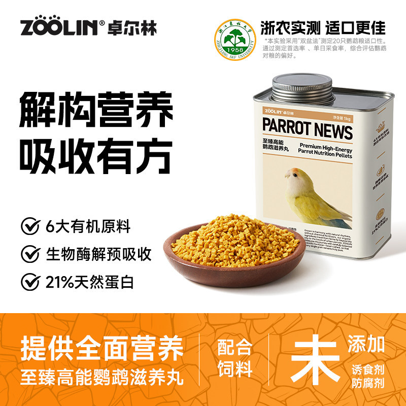 Zoolin Parrot Nutritional Pills Feed for Budgerigars, Cockatiels, Lovebirds, Sun Conures, and Monk Parrots - Nutritious Bird Food