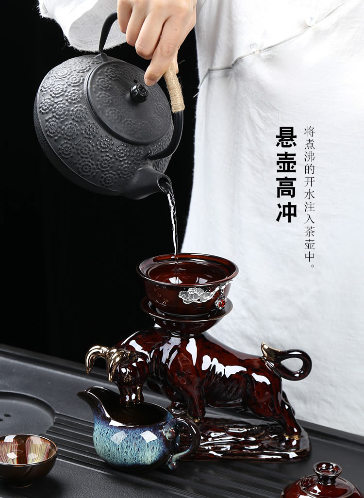 Ya xin kung fu tea set of a complete set of domestic up built red glaze, ceramic cups lid bowl with silver