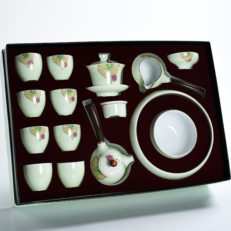 Ya xin longquan celadon is the whole tea set suit household contracted ceramic kung fu tea bags are blue and white porcelain teacup office