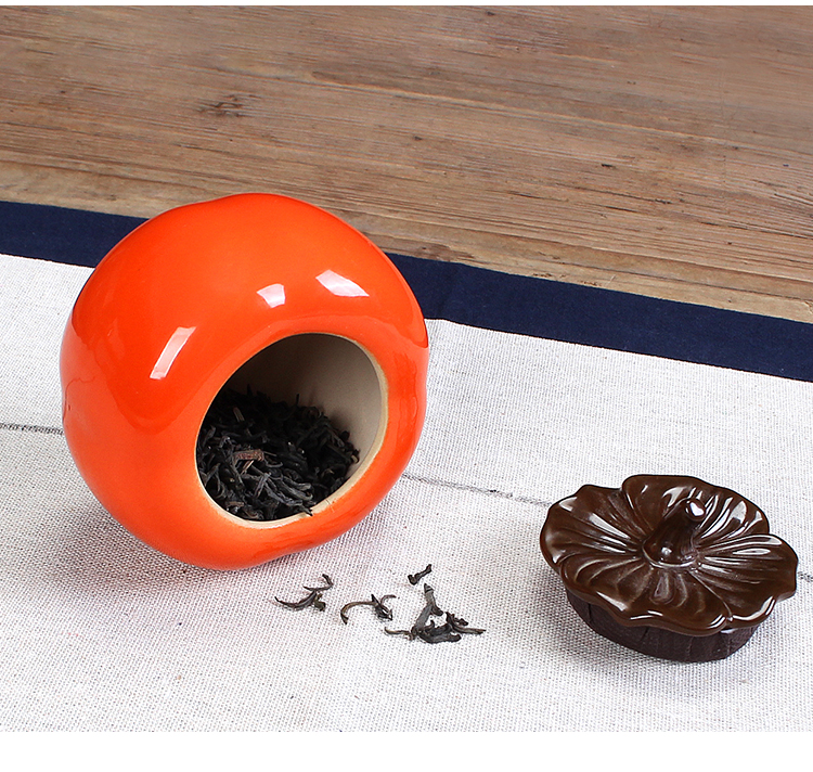 Ya xin company hall manual creative persimmon caddy fixings jingdezhen mini portable moistureproof small sealed storage tank