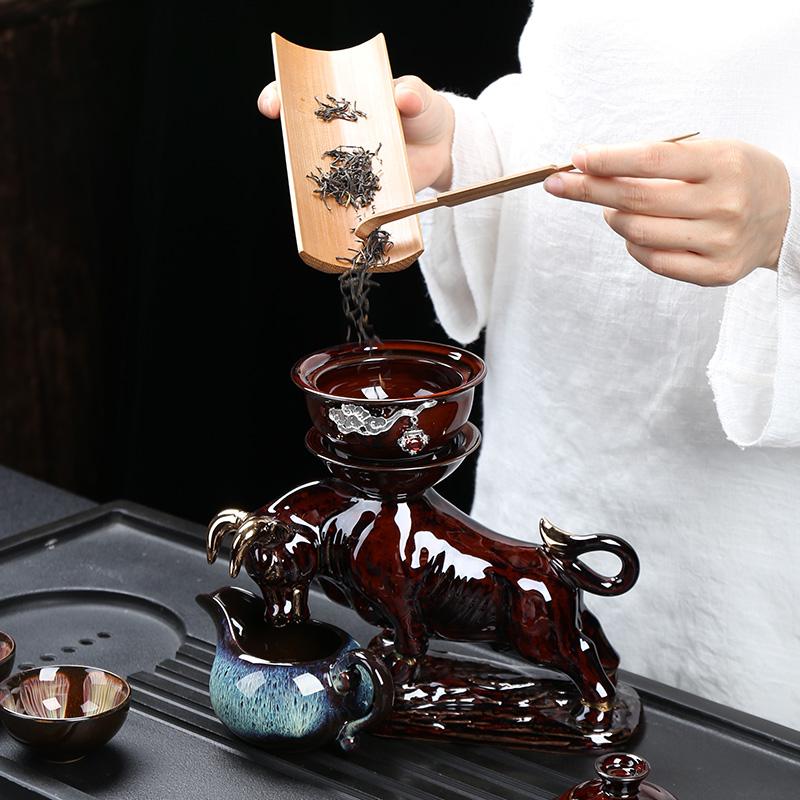 Ya xin kung fu tea set of a complete set of domestic up built red glaze, ceramic cups lid bowl with silver