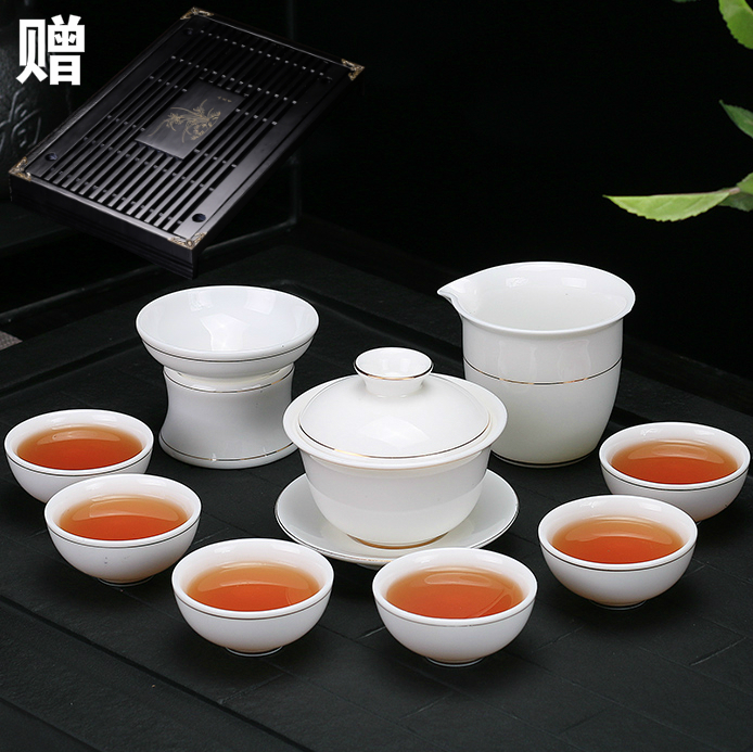 Ya xin suet jade porcelain kung fu tea set yourself see colour lid bowl of dehua white porcelain graven images of a complete set of household ceramics