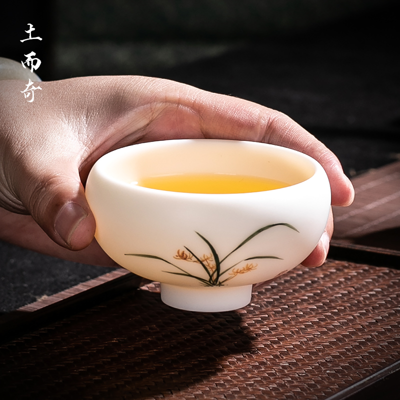 Ya xin company hall dehua suet jade white porcelain hand - made small single glass ceramic tea set kung fu masters cup tea cups