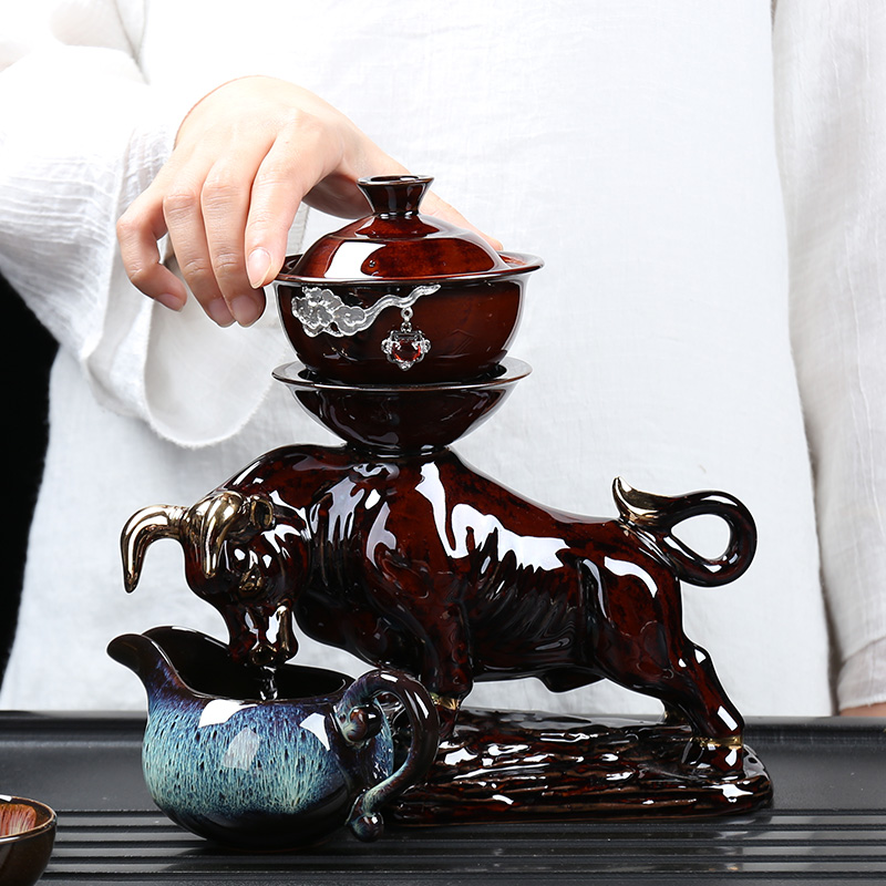 Ya xin kung fu tea set of a complete set of domestic up built red glaze, ceramic cups lid bowl with silver