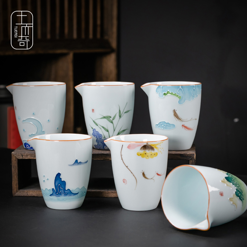 Ya xin company hall hand - made lotus blue points fair keller of tea ware archaize ceramic tea set glaze color and a cup of tea under the sea